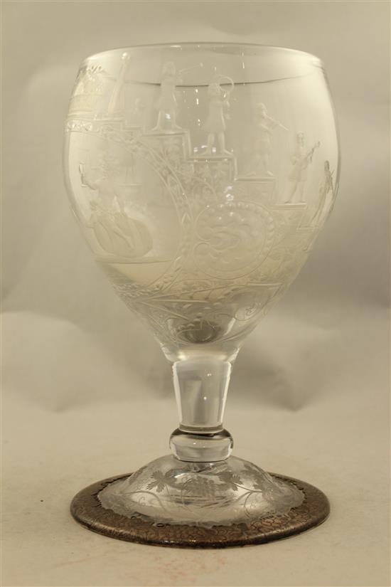 A large wheel engraved glass goblet, Silesia or Bohemia, 19th century, 26cm